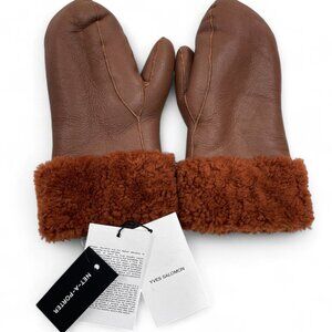 Yves Salomon Brown Lambs Wool Shearling Sheepskin Fur Mittens Gloves France Made